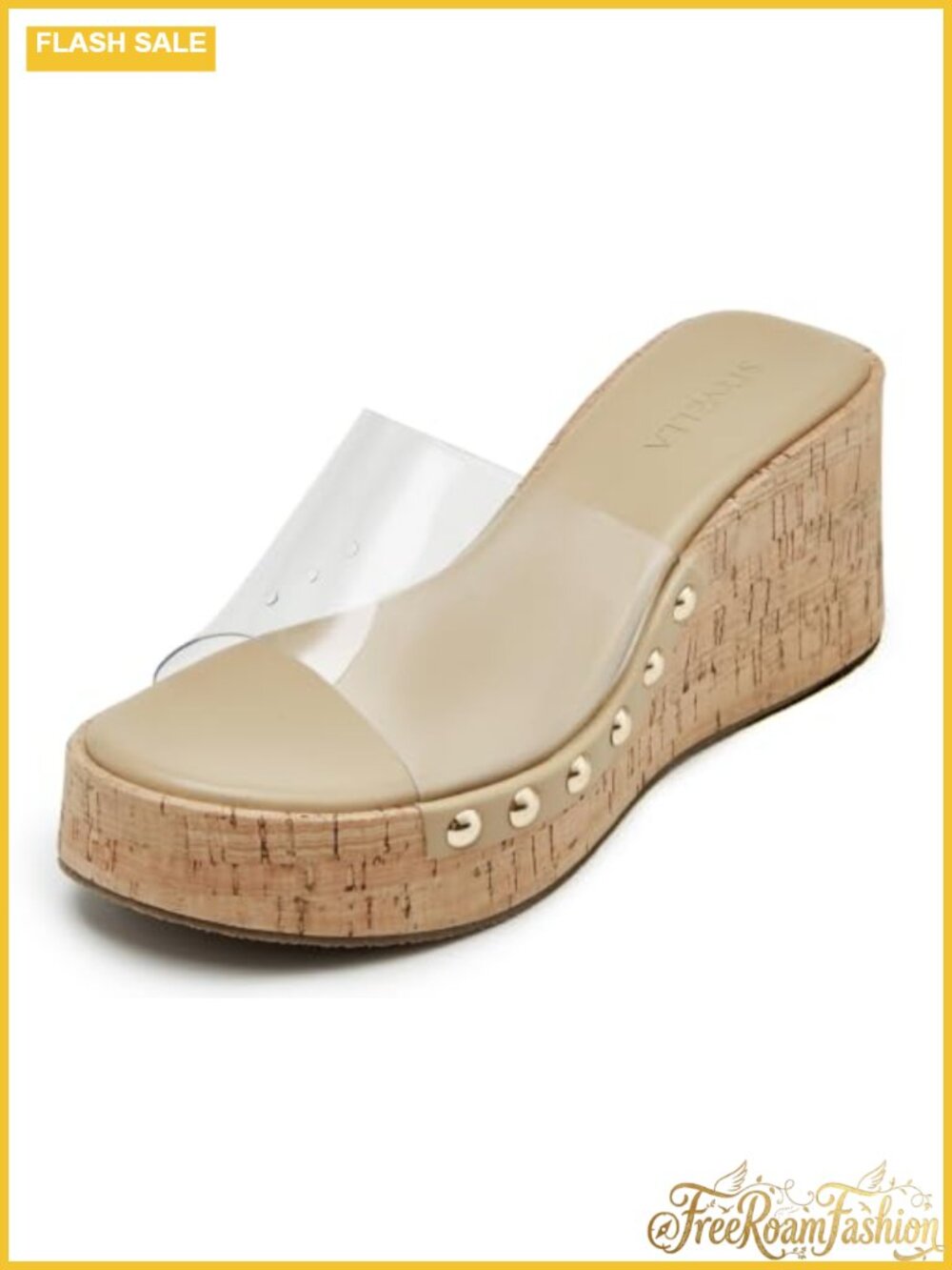 Women's Platform Wedge Sandals Slip On Open Toe Slides Faux Leather
